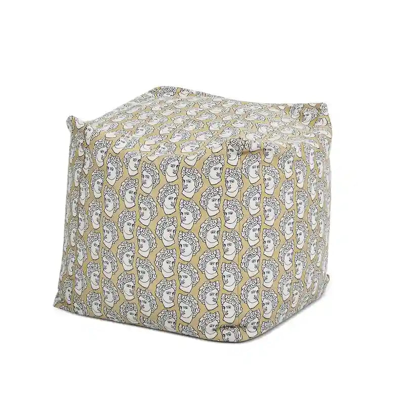 Embroidery Cube Pouf Ottoman, 23", Microbead Fill, Removable Cover, Seats 1