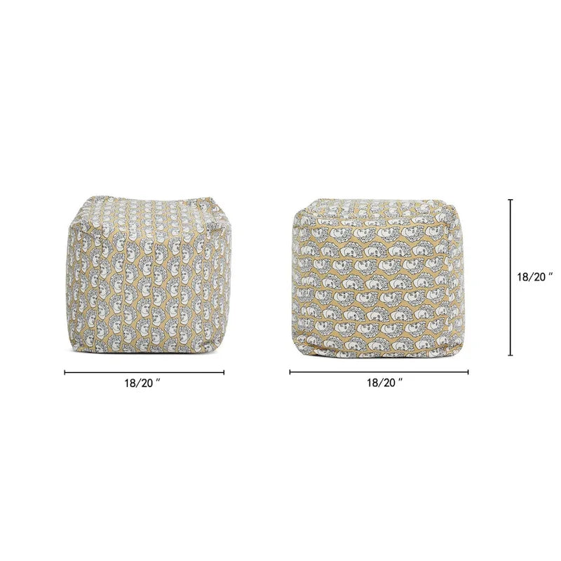 Embroidery Cube Pouf Ottoman, 23", Microbead Fill, Removable Cover, Seats 1