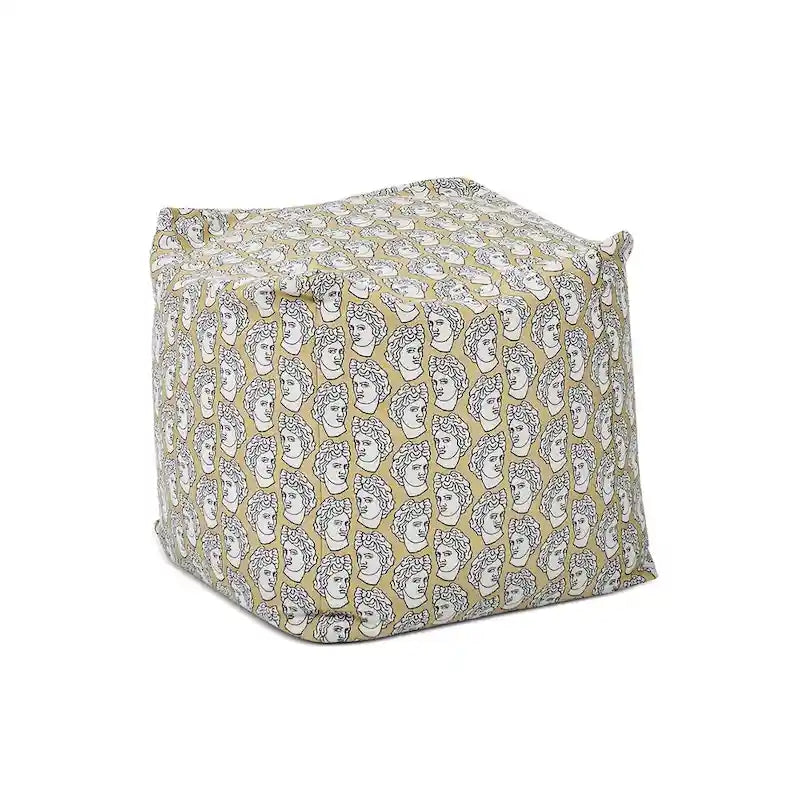 Embroidery Cube Pouf Ottoman, 23", Microbead Fill, Removable Cover, Seats 1