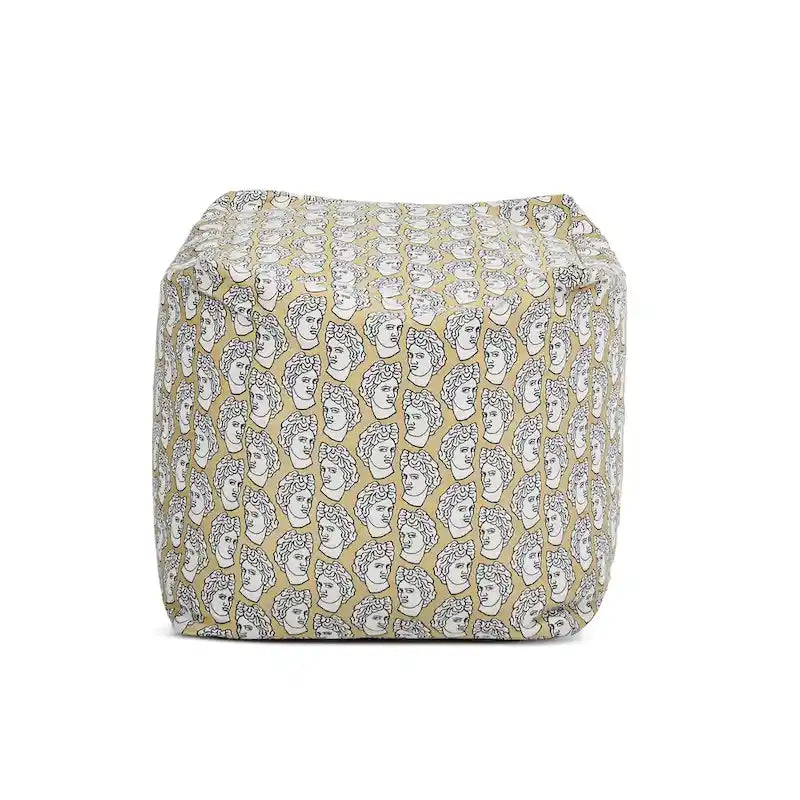 Embroidery Cube Pouf Ottoman, 23", Microbead Fill, Removable Cover, Seats 1