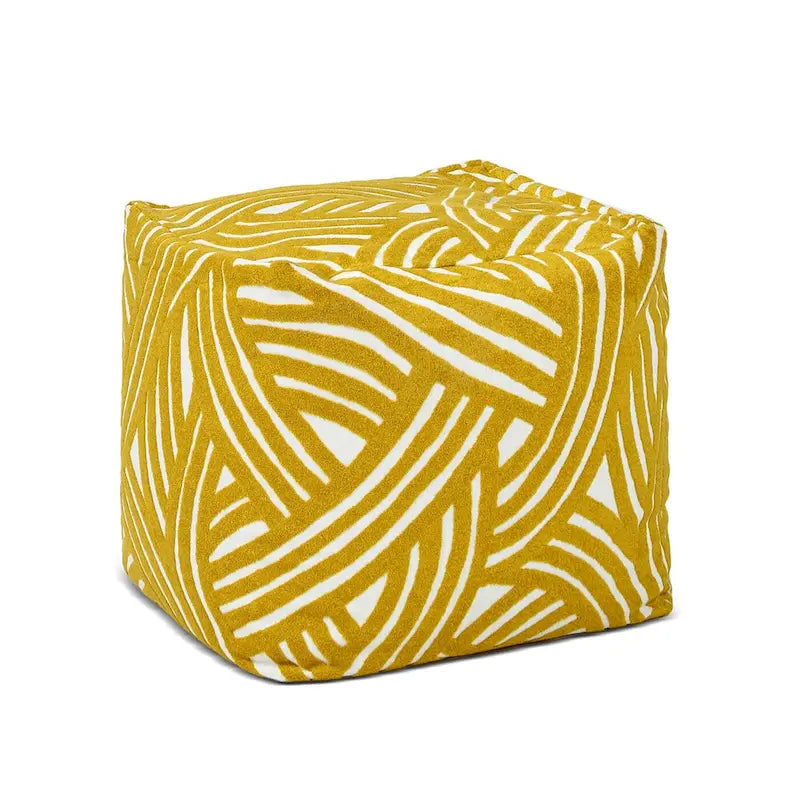 Embroidery Cube Pouf Ottoman, 23", Microbead Fill, Removable Cover, Seats 1