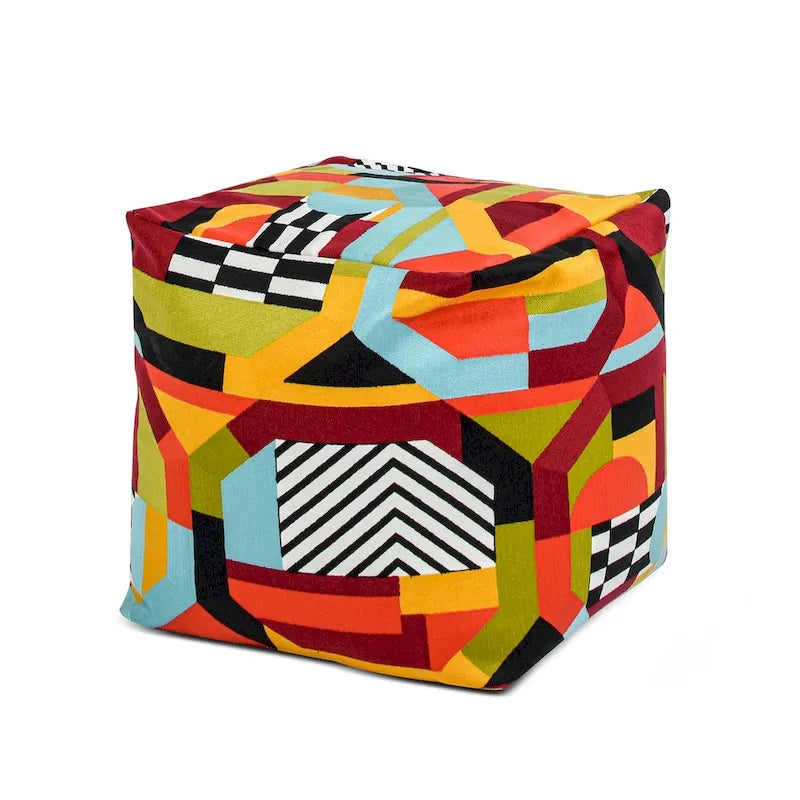 Embroidery Cube Pouf Ottoman, 23", Microbead Fill, Removable Cover, Seats 1