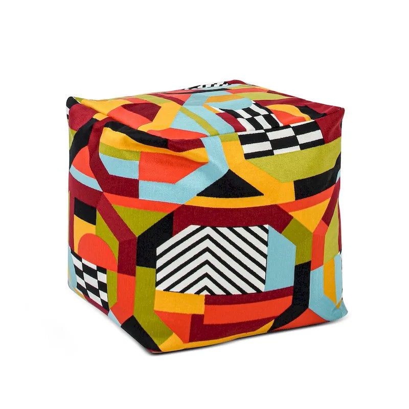 Embroidery Cube Pouf Ottoman, 23", Microbead Fill, Removable Cover, Seats 1