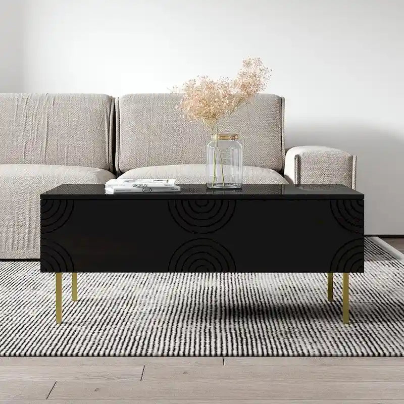 High Gloss Coffee Table, White/Black, Modern Style, Seats 1