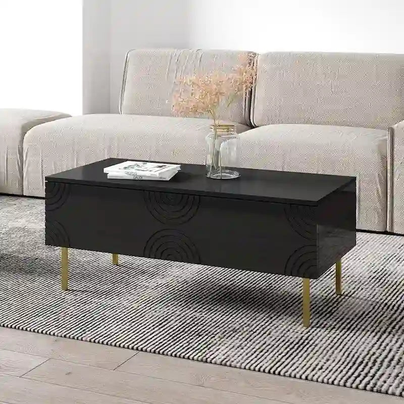 High Gloss Coffee Table, White/Black, Modern Style, Seats 1
