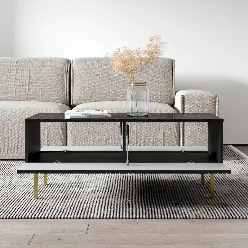 High Gloss Coffee Table, White/Black, Modern Style, Seats 1