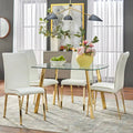 5-Piece Dining Set with Glass Top, Parsons Chairs, White/Black, Seats 4