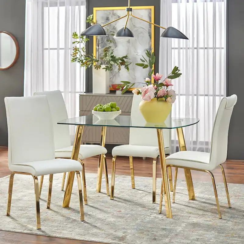 5-Piece Dining Set with Glass Top, Parsons Chairs, White/Black, Seats 4