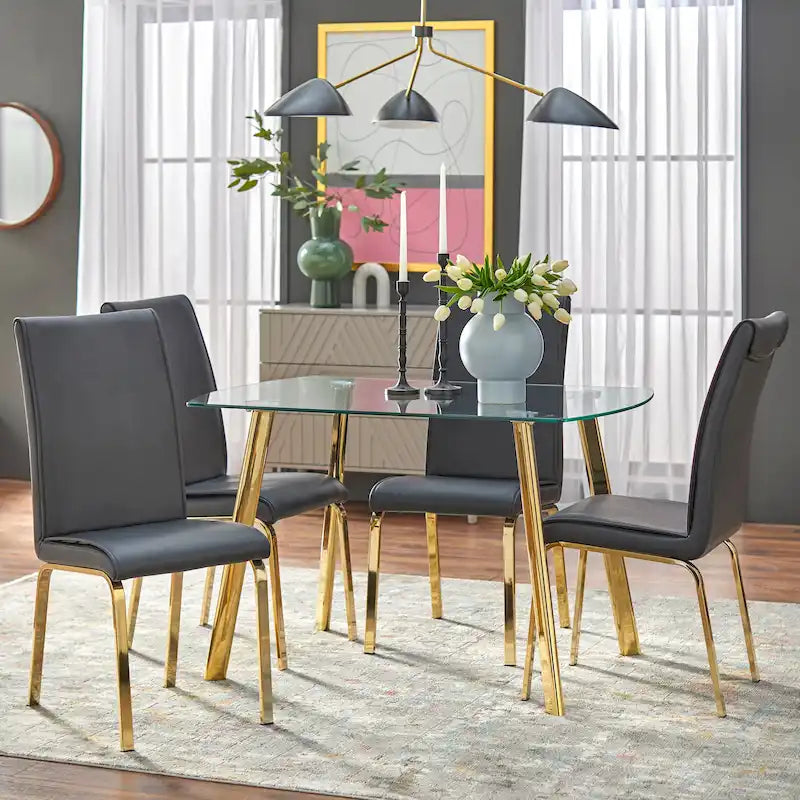 5-Piece Dining Set with Glass Top, Parsons Chairs, White/Black, Seats 4