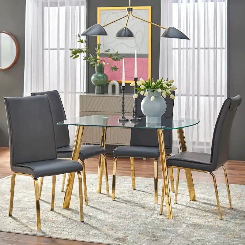 5-Piece Dining Set with Glass Top, Parsons Chairs, White/Black, Seats 4