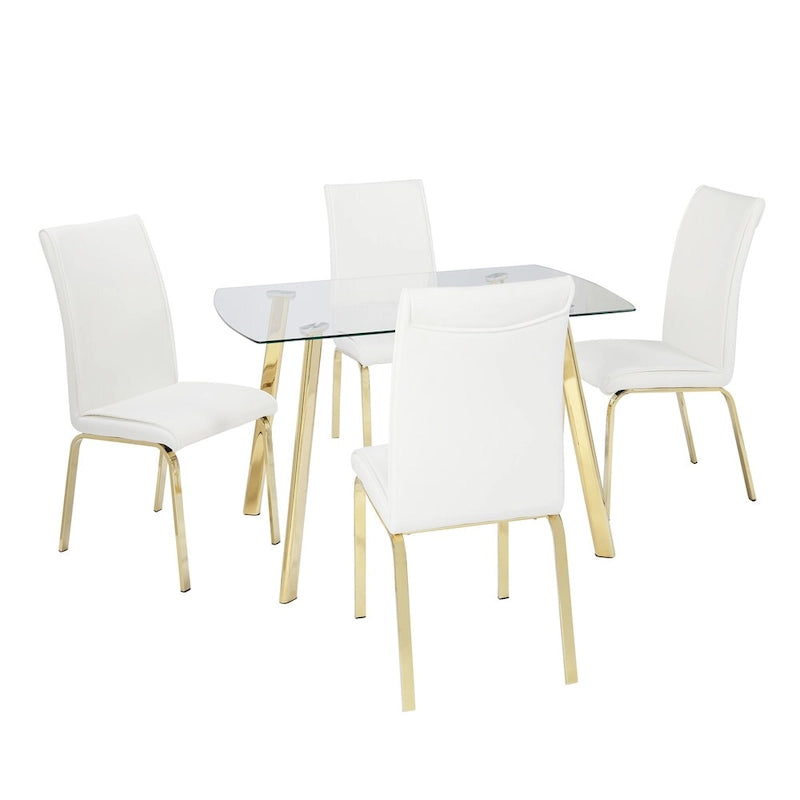 5-Piece Dining Set with Glass Top, Parsons Chairs, White/Black, Seats 4