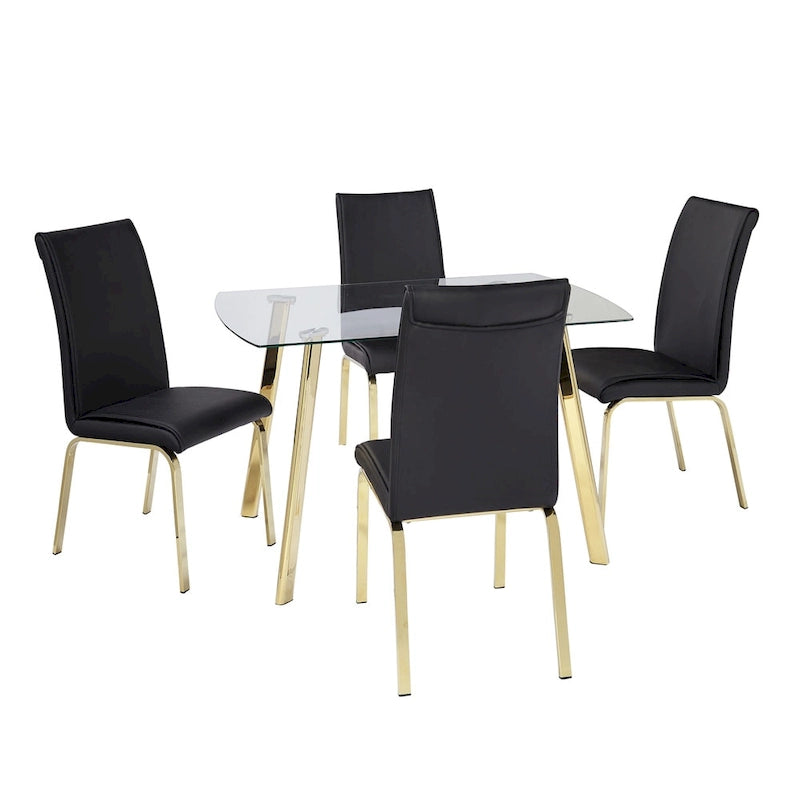 5-Piece Dining Set with Glass Top, Parsons Chairs, White/Black, Seats 4