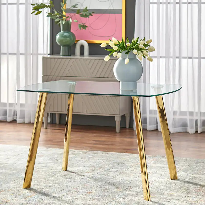 5-Piece Dining Set with Glass Top, Parsons Chairs, White/Black, Seats 4