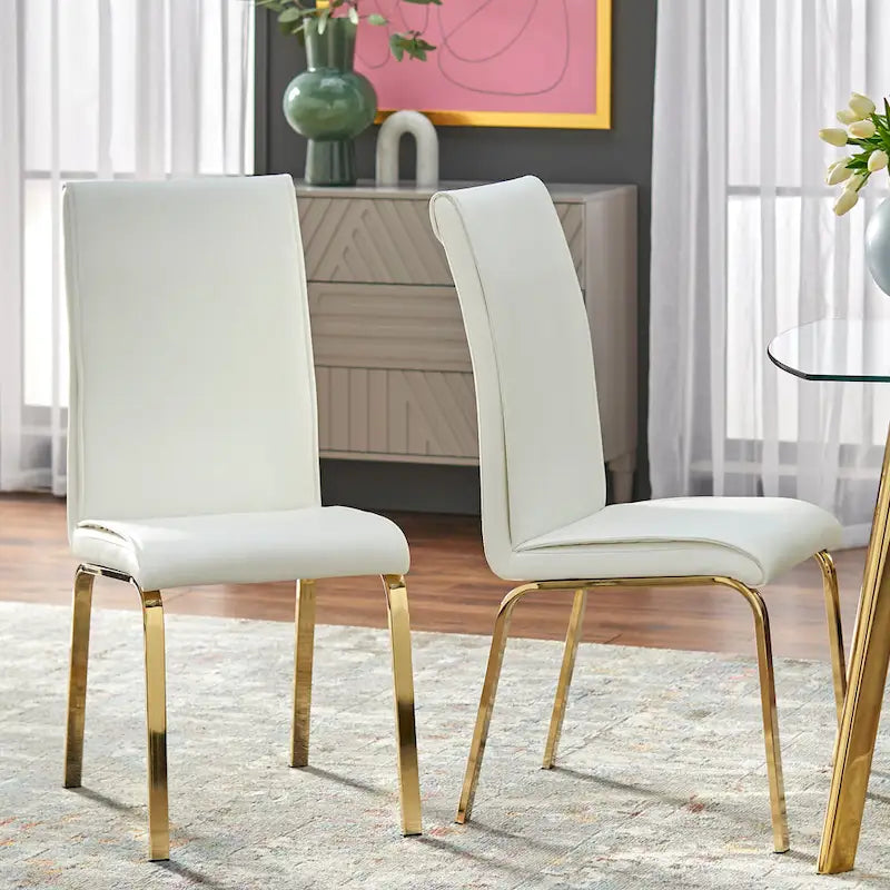 5-Piece Dining Set with Glass Top, Parsons Chairs, White/Black, Seats 4