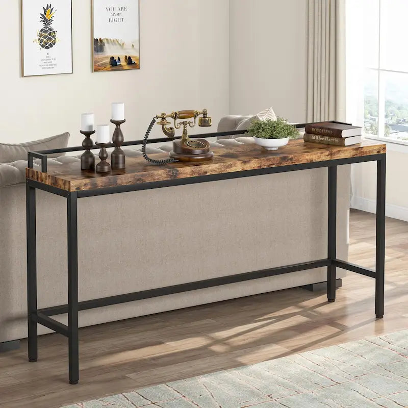 Brown / White / Grey Narrow Console Table, 70.9" Long, For 1