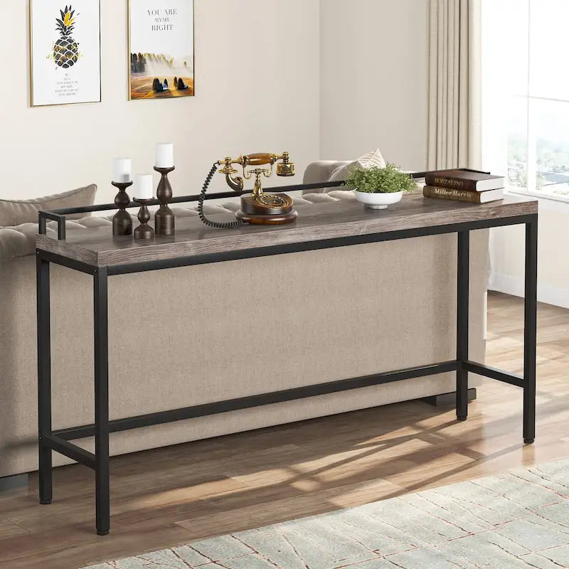 Brown / White / Grey Narrow Console Table, 70.9" Long, For 1