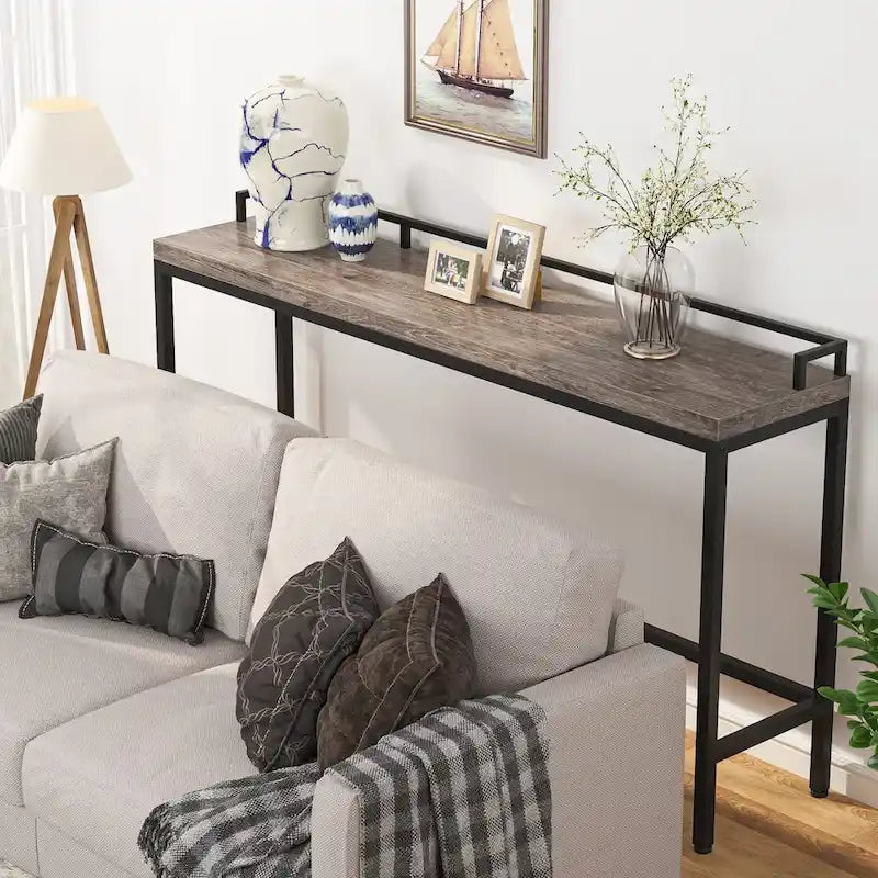 Brown / White / Grey Narrow Console Table, 70.9" Long, For 1