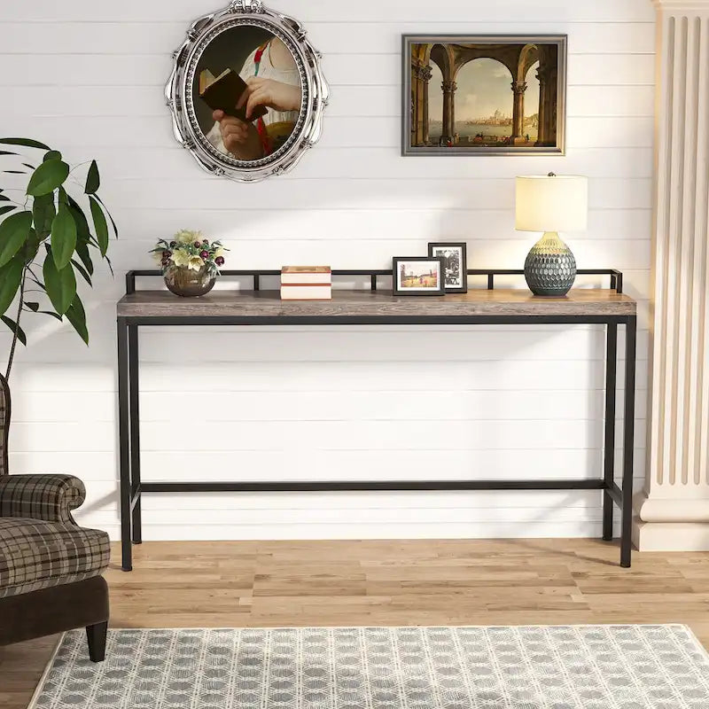 Brown / White / Grey Narrow Console Table, 70.9" Long, For 1