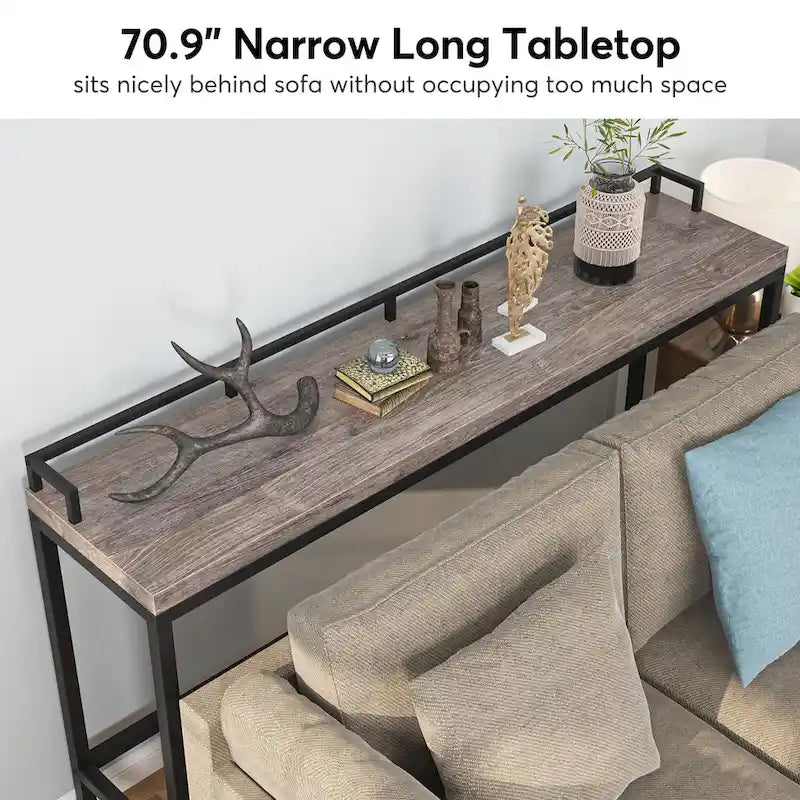Brown / White / Grey Narrow Console Table, 70.9" Long, For 1