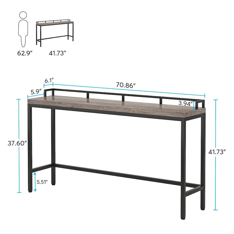 Brown / White / Grey Narrow Console Table, 70.9" Long, For 1