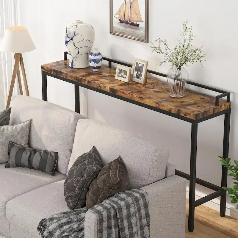 Brown / White / Grey Narrow Console Table, 70.9" Long, For 1