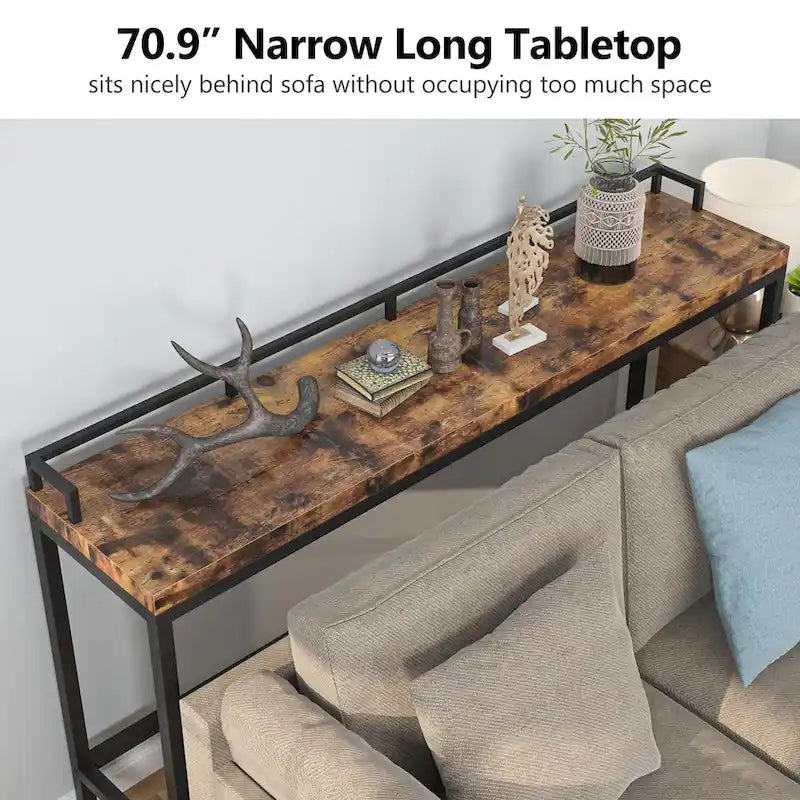 Brown / White / Grey Narrow Console Table, 70.9" Long, For 1
