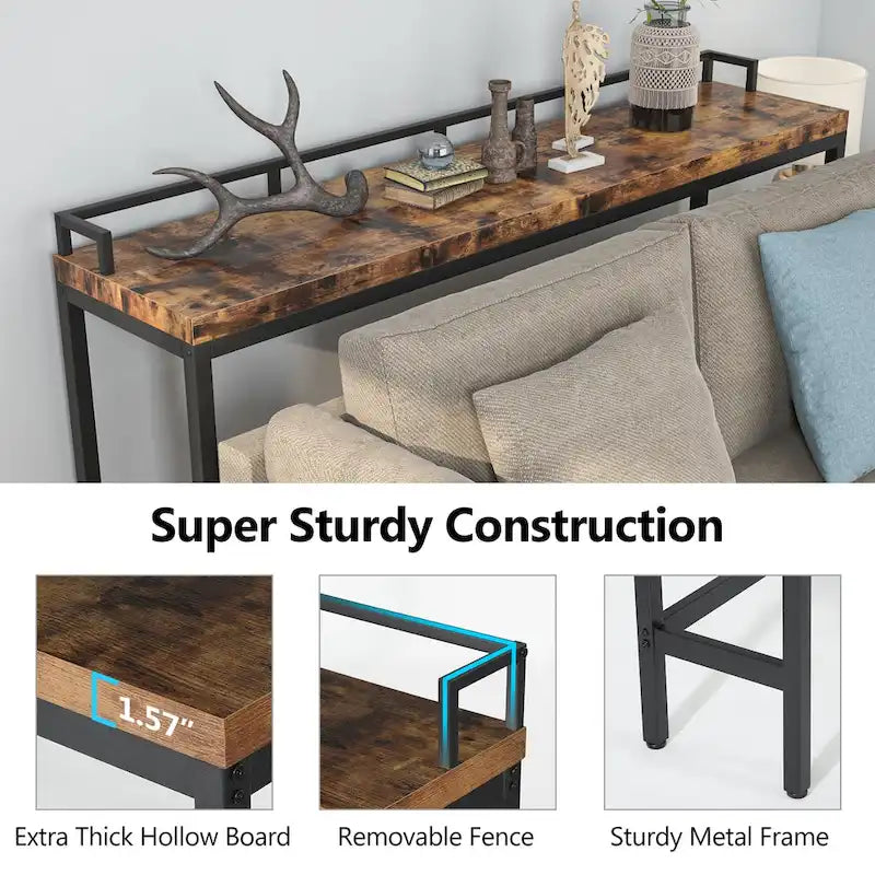 Brown / White / Grey Narrow Console Table, 70.9" Long, For 1