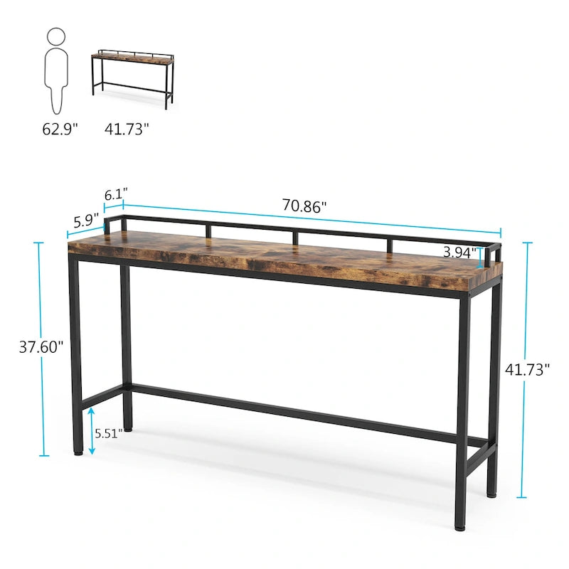 Brown / White / Grey Narrow Console Table, 70.9" Long, For 1