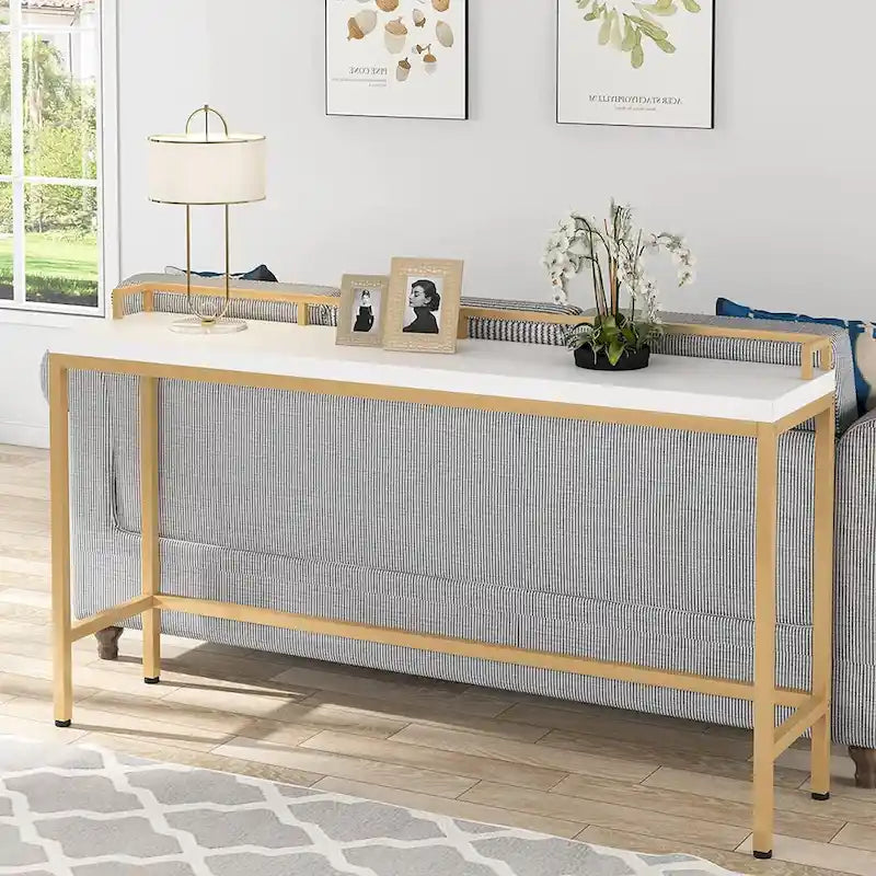 Brown / White / Grey Narrow Console Table, 70.9" Long, For 1
