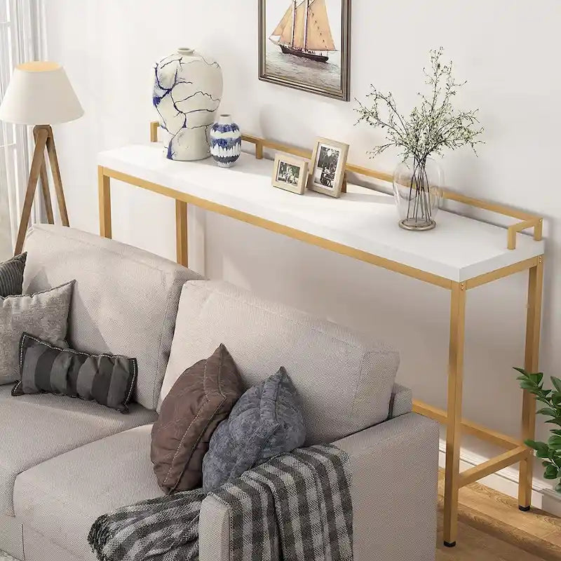 Brown / White / Grey Narrow Console Table, 70.9" Long, For 1