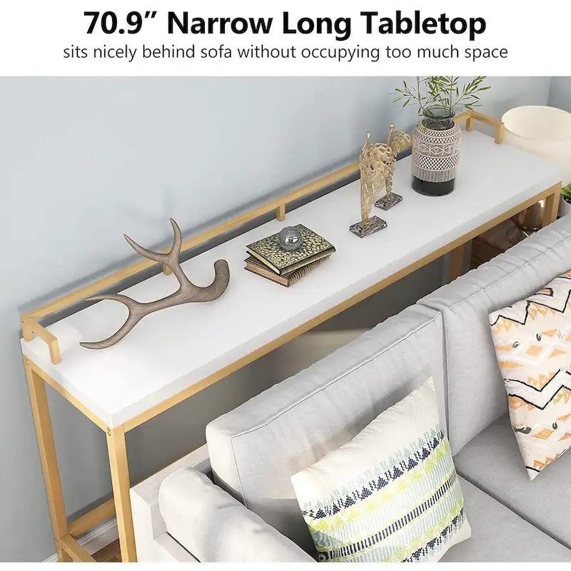 Brown / White / Grey Narrow Console Table, 70.9" Long, For 1