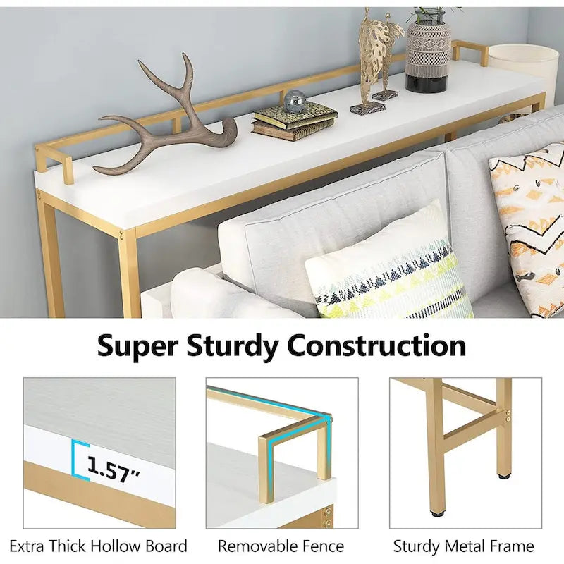 Brown / White / Grey Narrow Console Table, 70.9" Long, For 1
