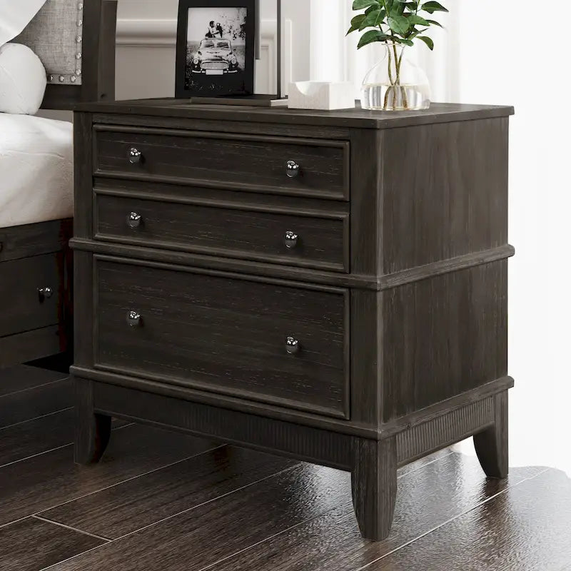 Coffee / Natural 3-Drawer Nightstand – Classic Wood Style, Single