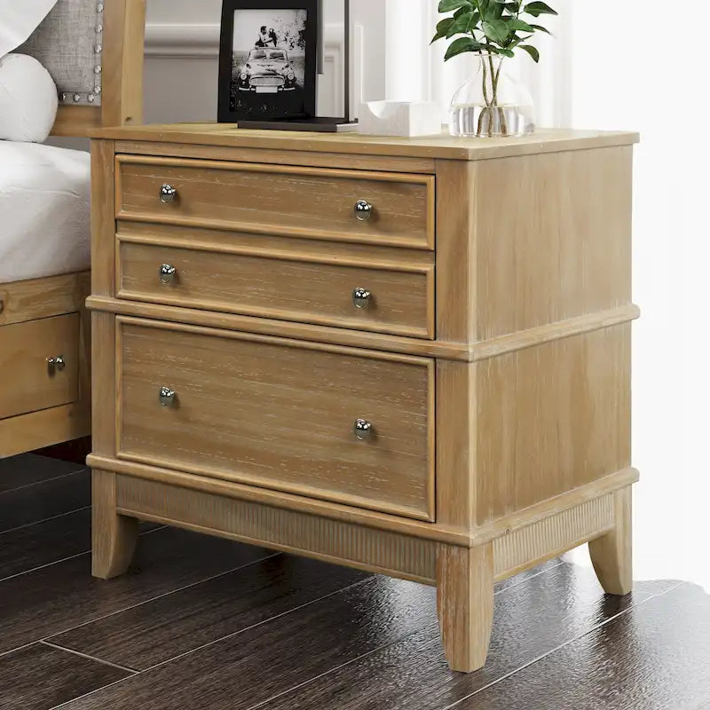Coffee / Natural 3-Drawer Nightstand – Classic Wood Style, Single