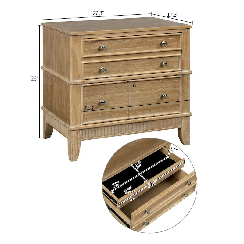 Coffee / Natural 3-Drawer Nightstand – Classic Wood Style, Single