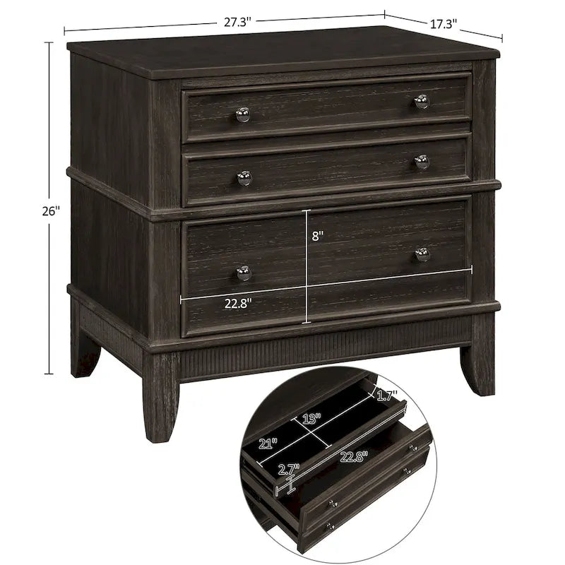 Coffee / Natural 3-Drawer Nightstand – Classic Wood Style, Single