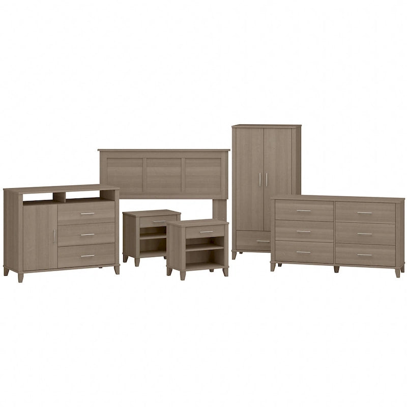 6-Piece Bedroom Set, Full/Queen – Platinum Gray / Ash Gray / Storm Gray / Fresh Walnut