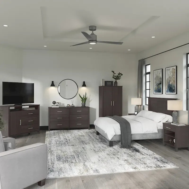6-Piece Bedroom Set, Full/Queen – Platinum Gray / Ash Gray / Storm Gray / Fresh Walnut