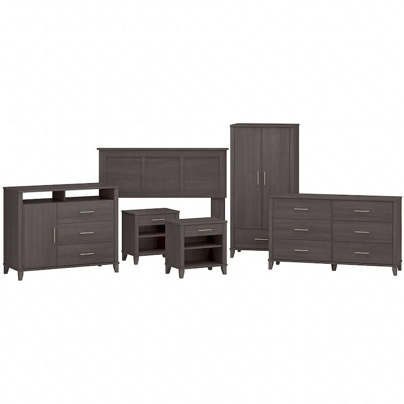 6-Piece Bedroom Set, Full/Queen – Platinum Gray / Ash Gray / Storm Gray / Fresh Walnut