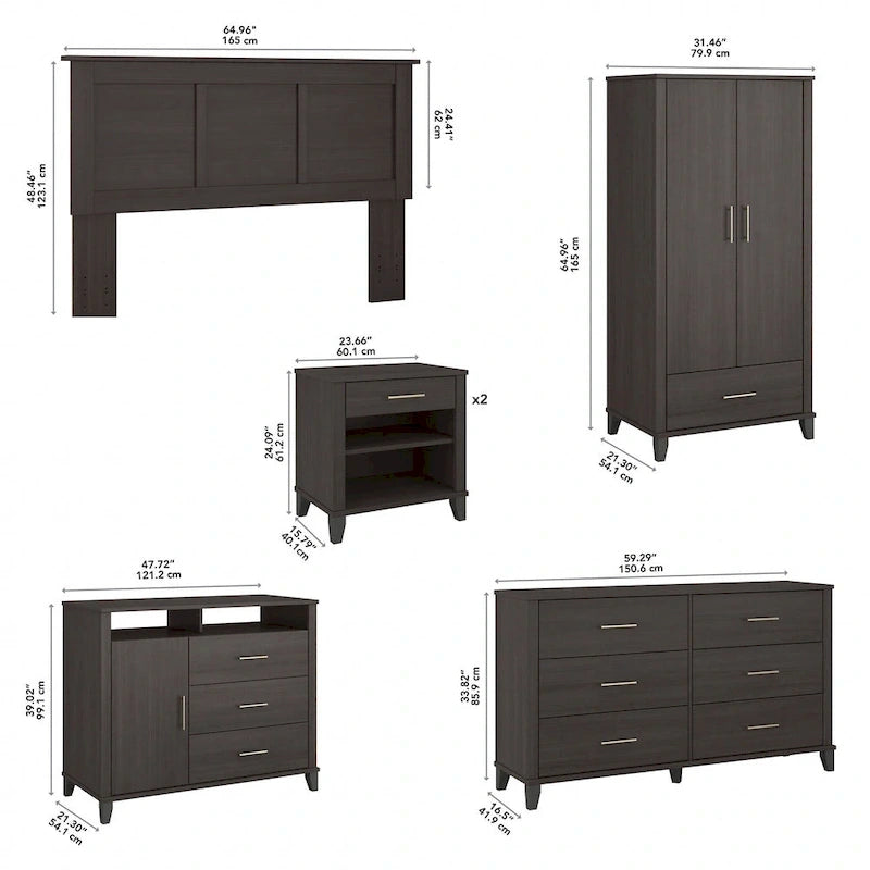 6-Piece Bedroom Set, Full/Queen – Platinum Gray / Ash Gray / Storm Gray / Fresh Walnut