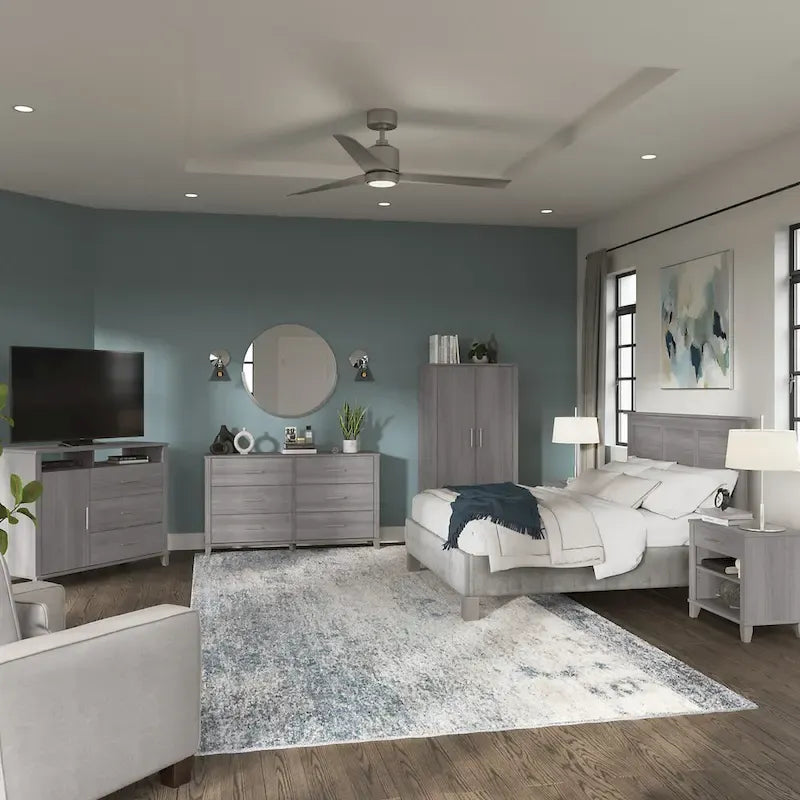6-Piece Bedroom Set, Full/Queen – Platinum Gray / Ash Gray / Storm Gray / Fresh Walnut