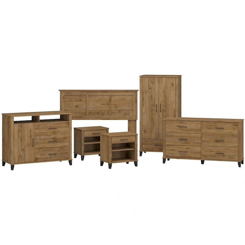 6-Piece Bedroom Set, Full/Queen – Platinum Gray / Ash Gray / Storm Gray / Fresh Walnut