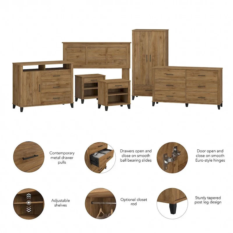 6-Piece Bedroom Set, Full/Queen – Platinum Gray / Ash Gray / Storm Gray / Fresh Walnut