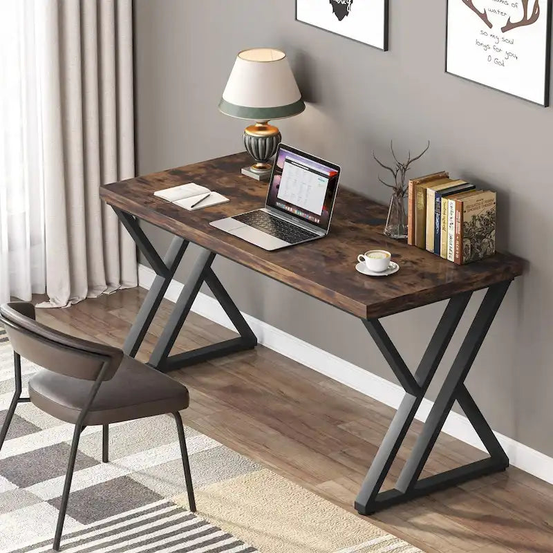 Vintage Brown 55" Writing Desk, Z-Shape Legs, 1-Person
