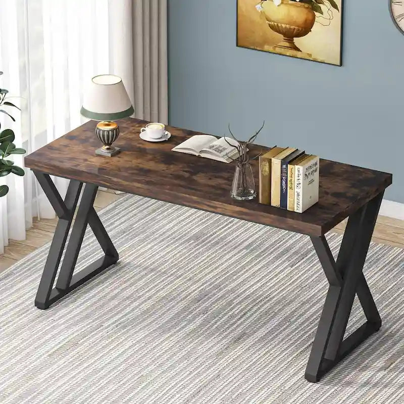 Vintage Brown 55" Writing Desk, Z-Shape Legs, 1-Person
