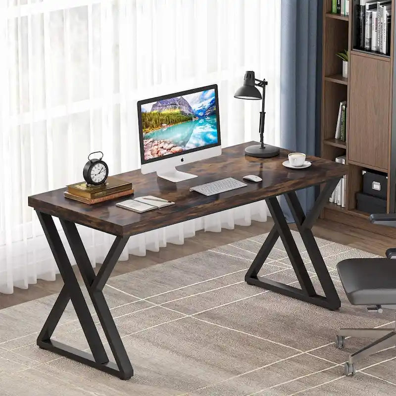Vintage Brown 55" Writing Desk, Z-Shape Legs, 1-Person