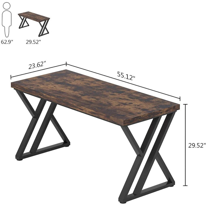 Vintage Brown 55" Writing Desk, Z-Shape Legs, 1-Person