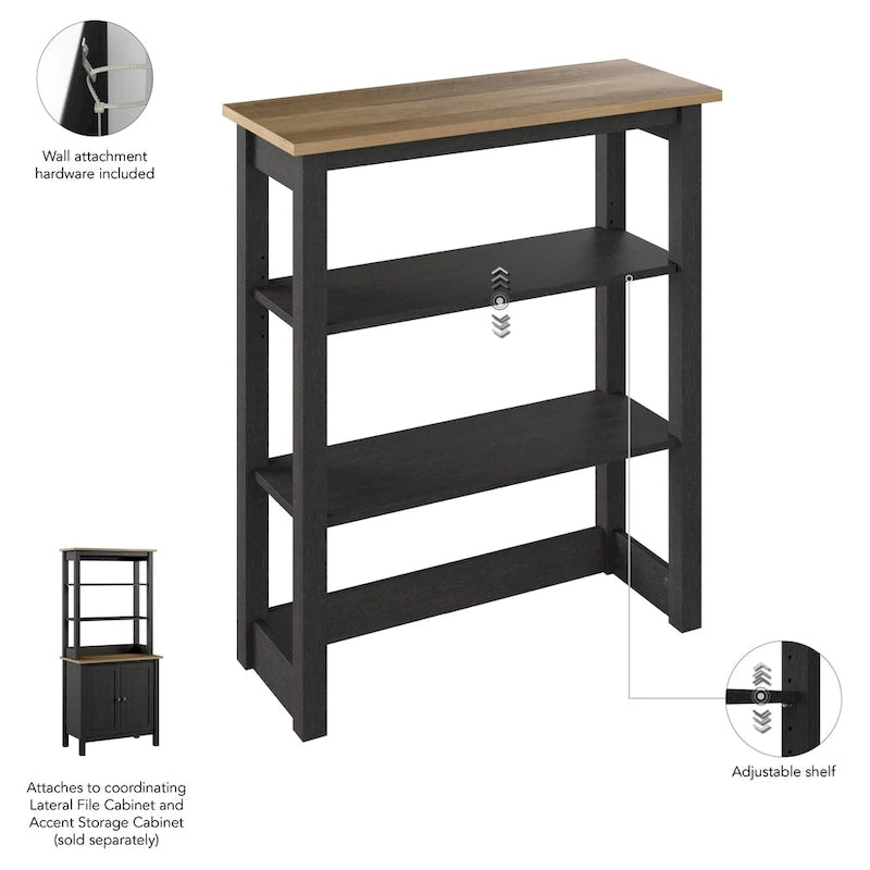 Shiplap Gray / Vintage Black Tall Hutch Organizer – Modern Farmhouse, 2-Shelf Open Storage