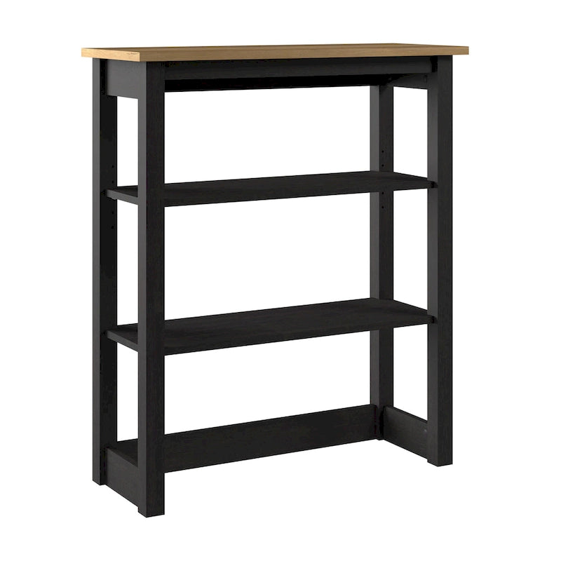 Shiplap Gray / Vintage Black Tall Hutch Organizer – Modern Farmhouse, 2-Shelf Open Storage
