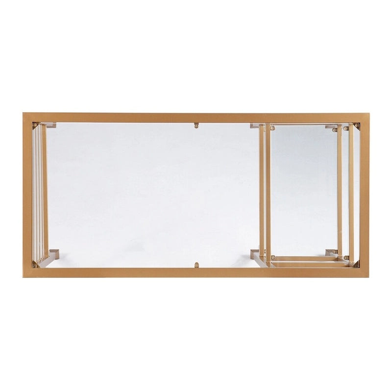 Gold Metal & Glass Writing Desk with Shelves, Single